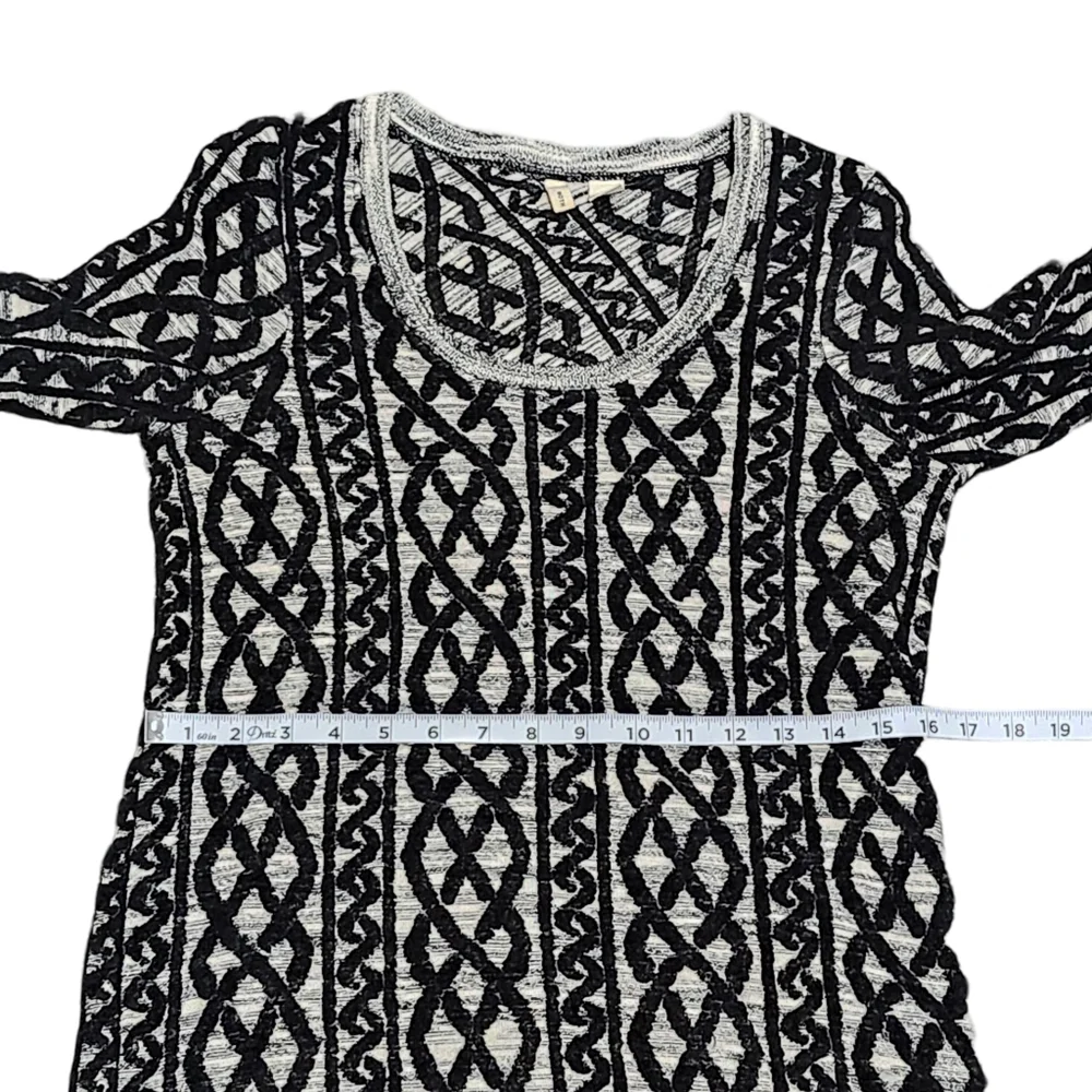 ANTHROPOLOGIE MOTH Black White Wool Blend 3/4 Sleeve Geometric Midi Dress Medium - Picture 14 of 16